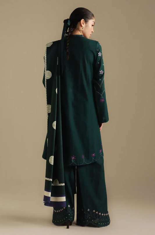 Zara Shahjahan - 3PC Unstitched Dhanak Embroidered Suit - UH273