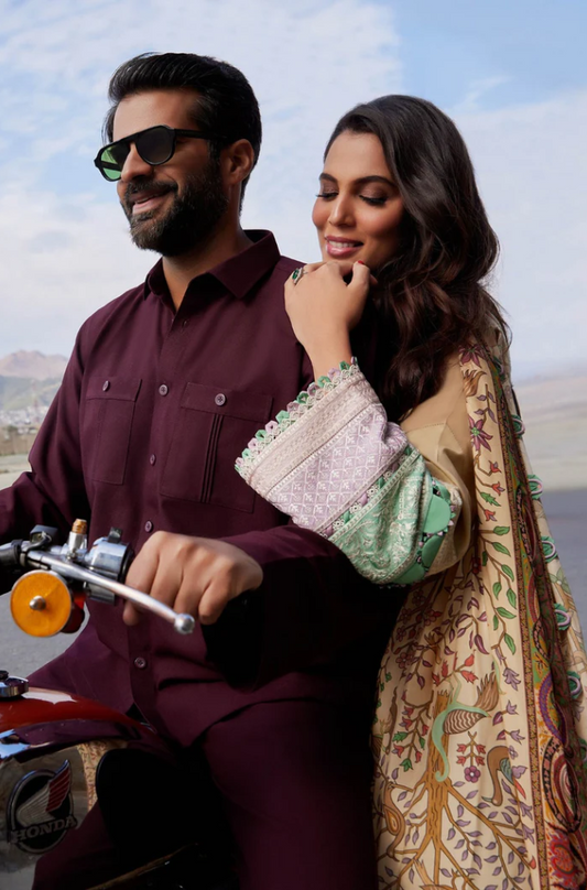 Azure - 3PC Unstitched Dhanak Embroidered Suit - US149