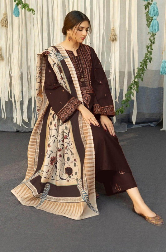 Urge - 3PC Unstitched Dhanak Embroidered Suit - UH241