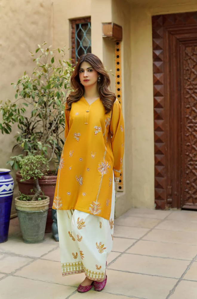 Urge - 2PC Dhanak Embroidered Suit (Unstitched) - US207