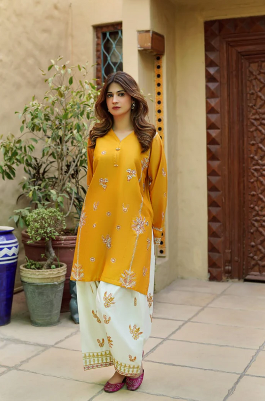 Urge - 2PC Dhanak Embroidered Suit (Unstitched) - US207