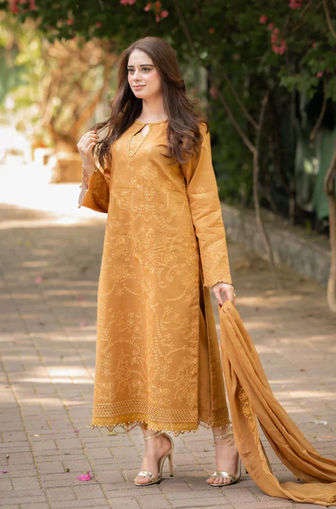 Cross stitch - 3PC Unstitched Lawn Embroidered Suit - UA280