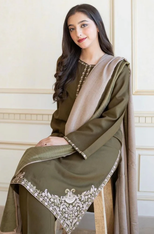 Asling - 3PC Unstitched Dhanak Embroidered Suit - UH162