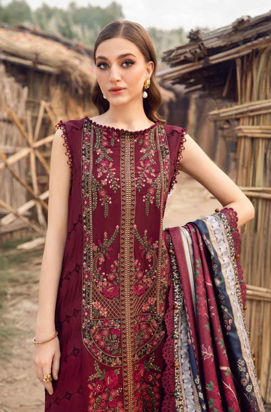 Maria.B - 3PC Dhanak Embroidered Suit (Unstitched) - US178