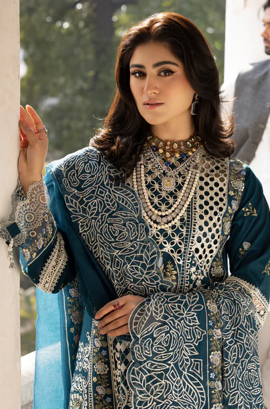 Mahnur - 3PC Unstitched Dhanak Chikenkari Embroidered Suit - US231