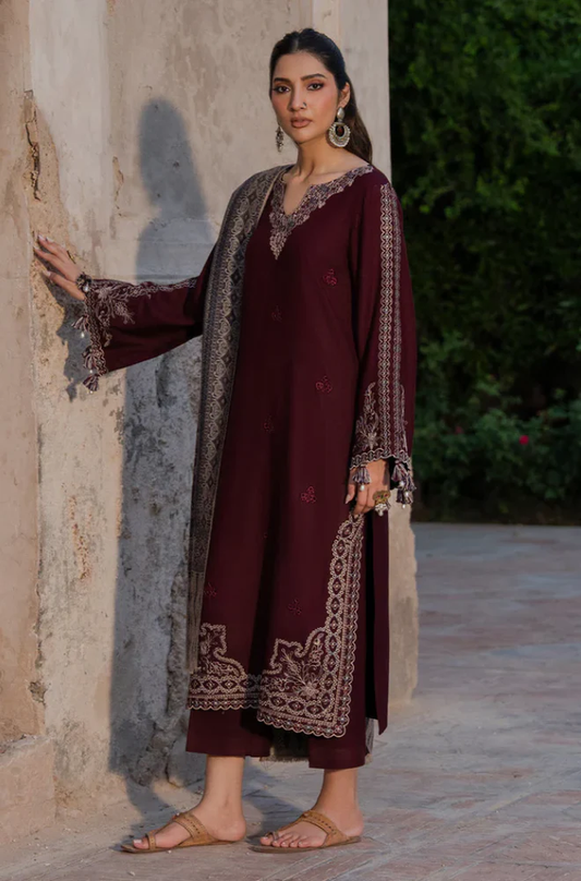 Izel - 3PC Unstitched Dhanak Embroidered Suit - UH325