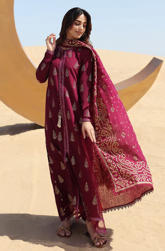 Crimson - 3PC Unstitched Dhanak Embroidered Suit - US104