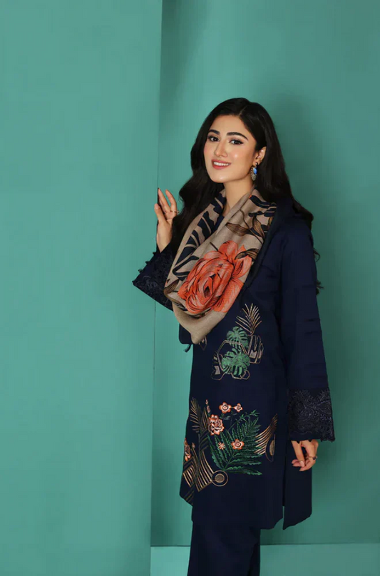 NishatLinen - 3PC Unstitched Dhanak Embroidered Suit - UC154