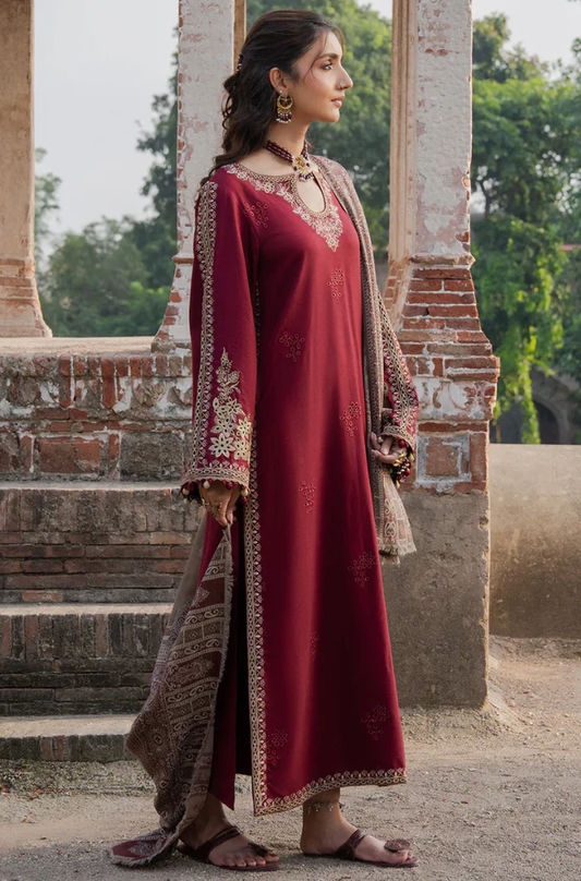 Izel - 3PC Unstitched Dhanak Embroidered Suit - UH320