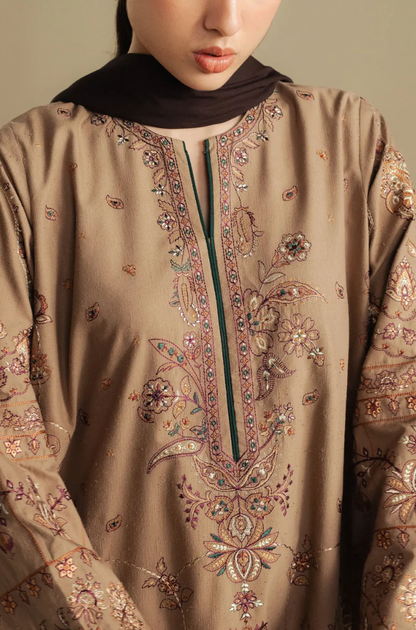 Zara Shahjahan - 3PC Unstitched Dhanak Embroidered Suit - UH285