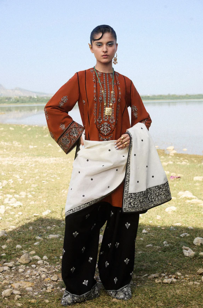 Elan - Premium- 3PC Unstitched Dhanak Embroidered Suit - US120