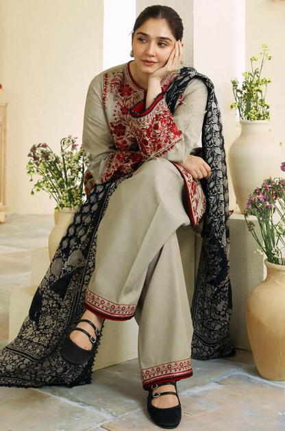 Coco By Zara Shahjahan - 3PC Dhanak Embroidered Suit (Unstitched) - US191