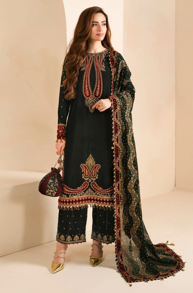 Jazmin - 3PC Velvet Embroidered Suit (Unstitched) - UH185