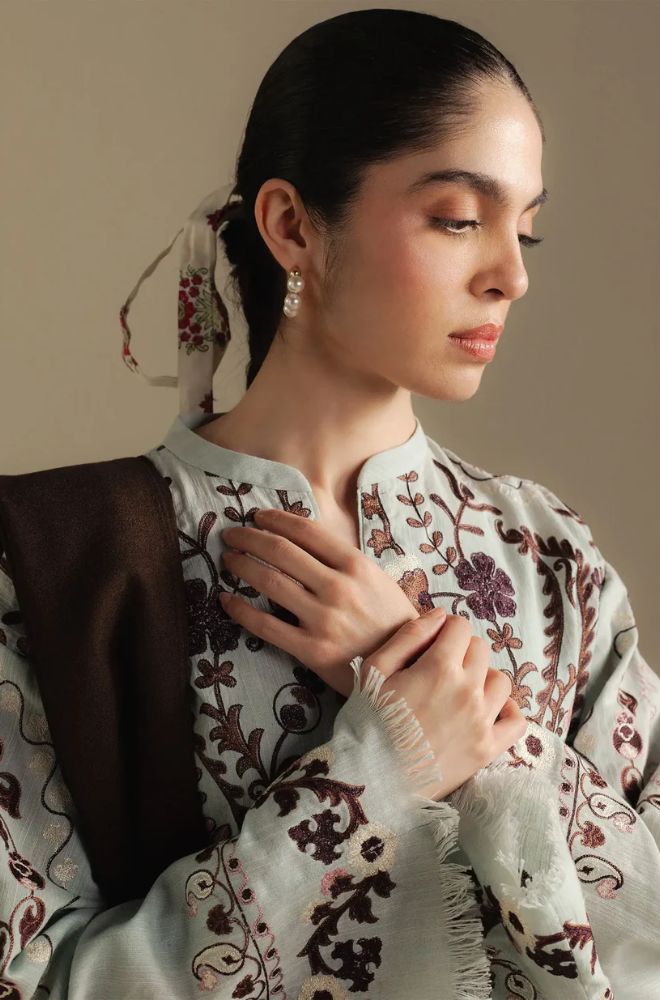 Zara Shahjahan - 3PC Unstitched Dhanak Embroidered Suit - UH274