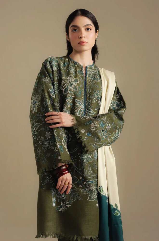 Zara Shahjahan - 3PC Unstitched Dhanak Embroidered Suit - UH276