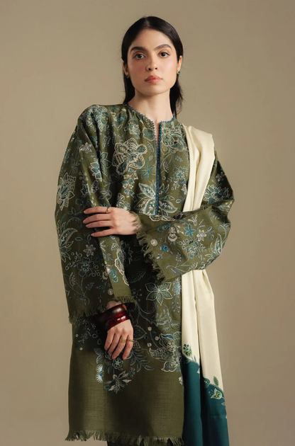 Zara Shahjahan - 3PC Unstitched Dhanak Embroidered Suit - UH276