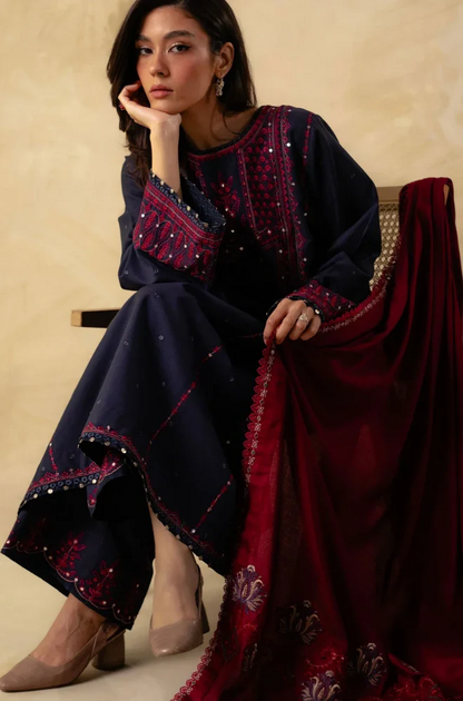 Zara Shahjahan - 3PC Unstitched Dhanak Sequence  Embroidered Suit - US223