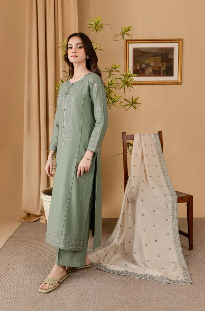 Sapphire - 3PC Dhanak Embroidered Suit (Unstitched) - UH193