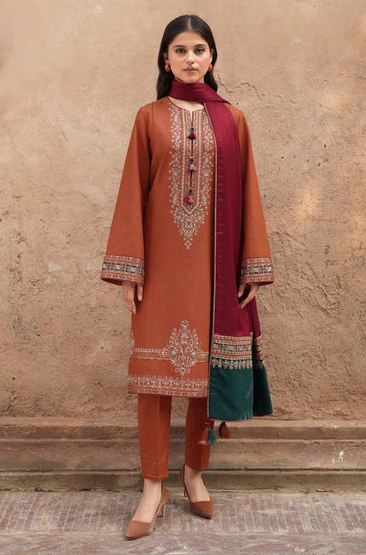 Jazmin - 3PC Unstitched Dhanak Embroidered Suit - US147
