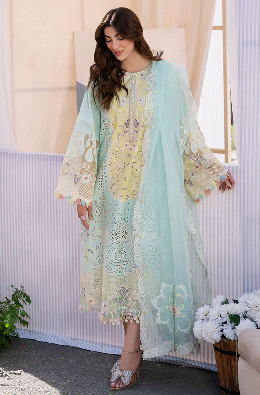 BIN ILYAS - 3PC Unstitched Lawn Embroidered Suit - UA278