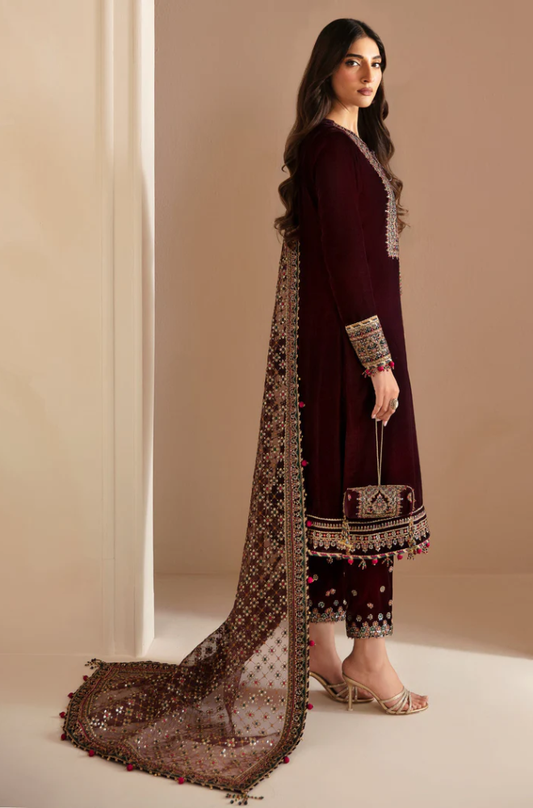 Jazmin - 3PC Velvet Embroidered Suit (Unstitched) - UH255