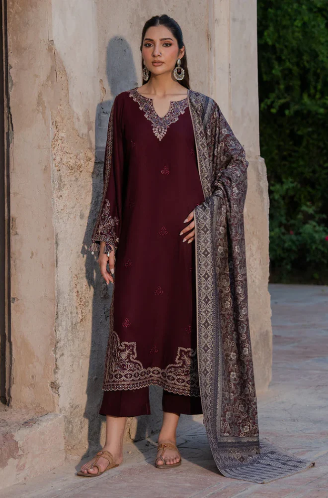 Izel - 3PC Unstitched Dhanak Embroidered Suit - UH325