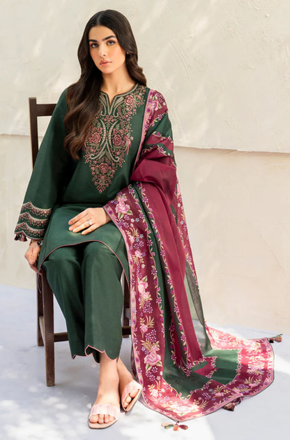 Jazmin - 3PC Dhanak Embroidered Suit (Unstitched) - UH266