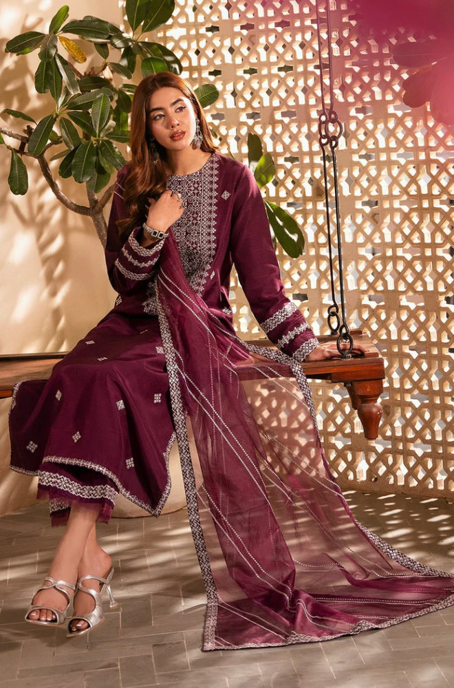 Sheenora - 3PC Unstitched Dhanak Embroidered Suit - US136