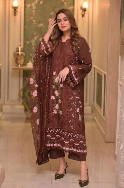 Aneelas - 3PC Unstitched Lawn Embroidered Suit - UA283
