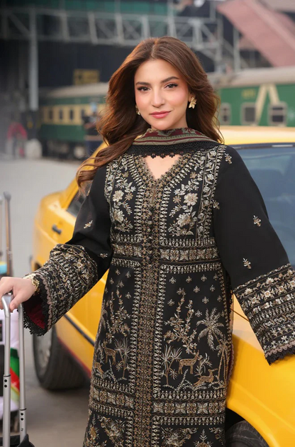 Asim jofa  - 3PC Unstitched Dhanak Embroidered Suit - US142
