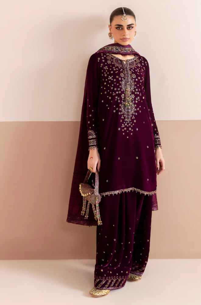 Jazmin - 3PC Velvet Embroidered Suit (Unstitched) - UH220