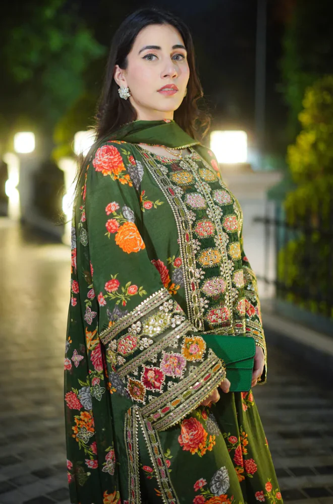 Fiona Dilara - 3PC Silk Digital Printed Embroidered  Dress - UM211