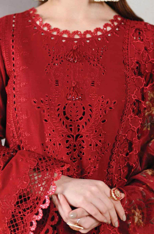 Qalamkar - 3 Piece Lawn Chicken Kari Embroidered Suit - UPJ032