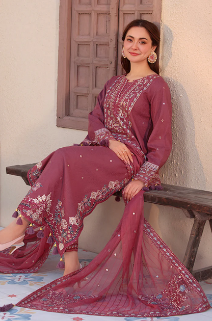 Allys- 3PC Unstitched Dhanak Embroidered Suit - US109