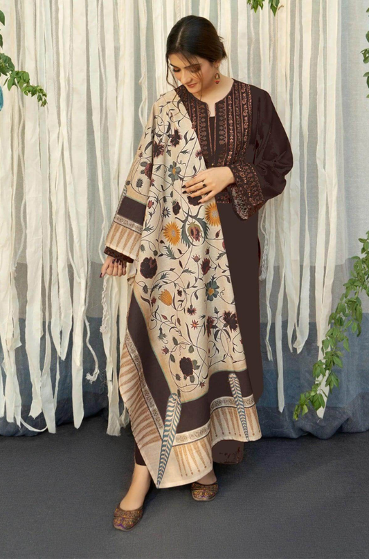 Urge - 3PC Unstitched Dhanak Embroidered Suit - UH241