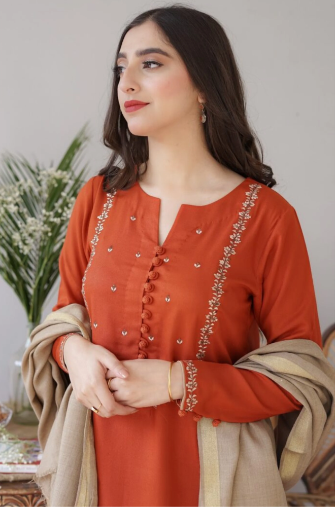 Asling - 3PC Unstitched Dhanak Embroidered Suit - UH160