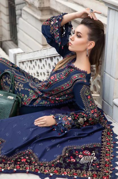 Maria.B - 3PC Unstitched Dhanak Embroidered Suit - UH172