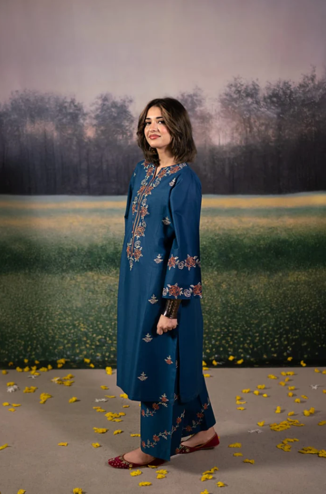 Urge - 2PC Dhanak Embroidered Suit (Unstitched) - US206