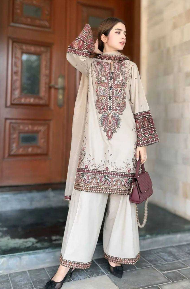 Ethnic - 3PC Unstitched Dhanak Chickenkari Embroidered Suit - UH252