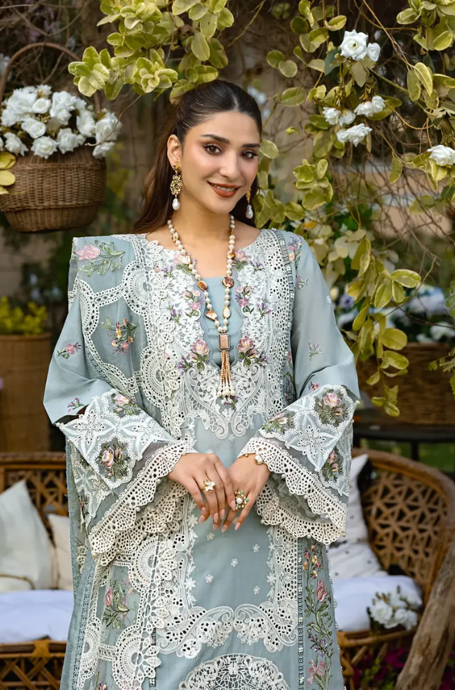 Elaf Premium - 3PC Unstitched Luxury Dhanak Chikenkari Embroidered Suit - UH290