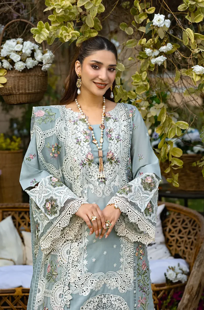 Elaf Premium - 3PC Unstitched Luxury Dhanak Chikenkari Embroidered Suit - UH290