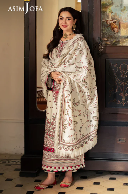 Asim jofa  - 3PC Unstitched Dhanak Embroidered Suit - UH243