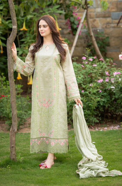 Cross stitch - 3PC Unstitched Lawn Embroidered Suit - UA281