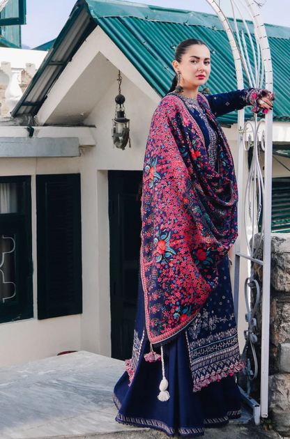Qalamkar - 3PC Unstitched Dhanak Embroidered Suit - US125