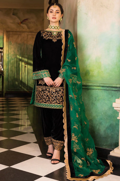 Boraque - 3PC Velvet Embroidered Suit (Unstitched) - UH235