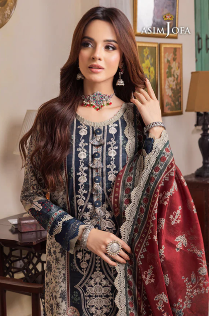 Asim jofa - 3PC Lawn Digital Printed Suit (Unstitched) - UA274