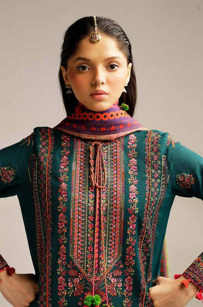 Hussain Rehar - 3PC Dhanak Embroidered Suit (Unstitched) - UH215