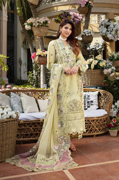 Elaf Premium - 3PC Unstitched Luxury Dhanak Chikenkari Embroidered Suit - UH292