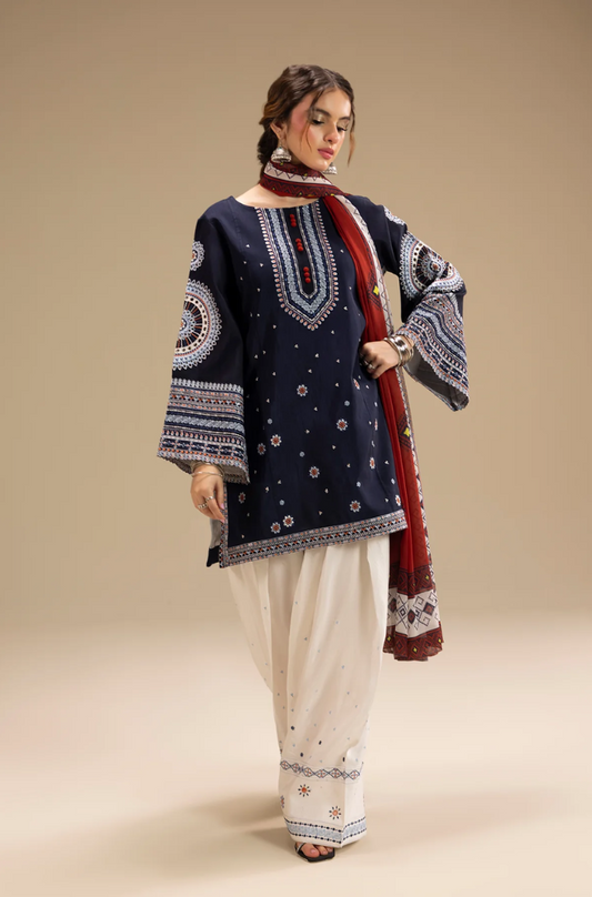 Ethnic  - 3PC  Dhanak Embroidered Suit (Unstitched) - US0157
