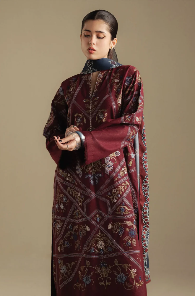 Zara Shahjahan - 3PC Unstitched Dhanak Embroidered Suit - UH286